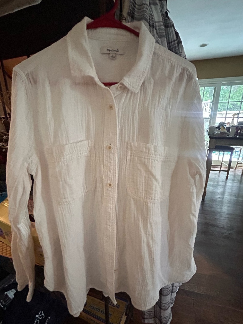 White Button-Up Textured Cotton Shirt, M